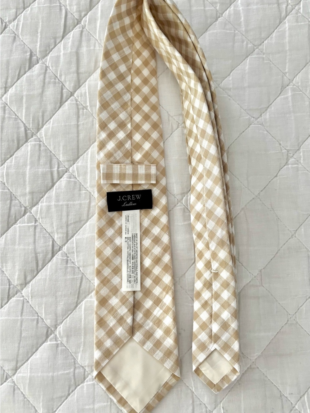 J. Crew Beige and White Gingham Tie